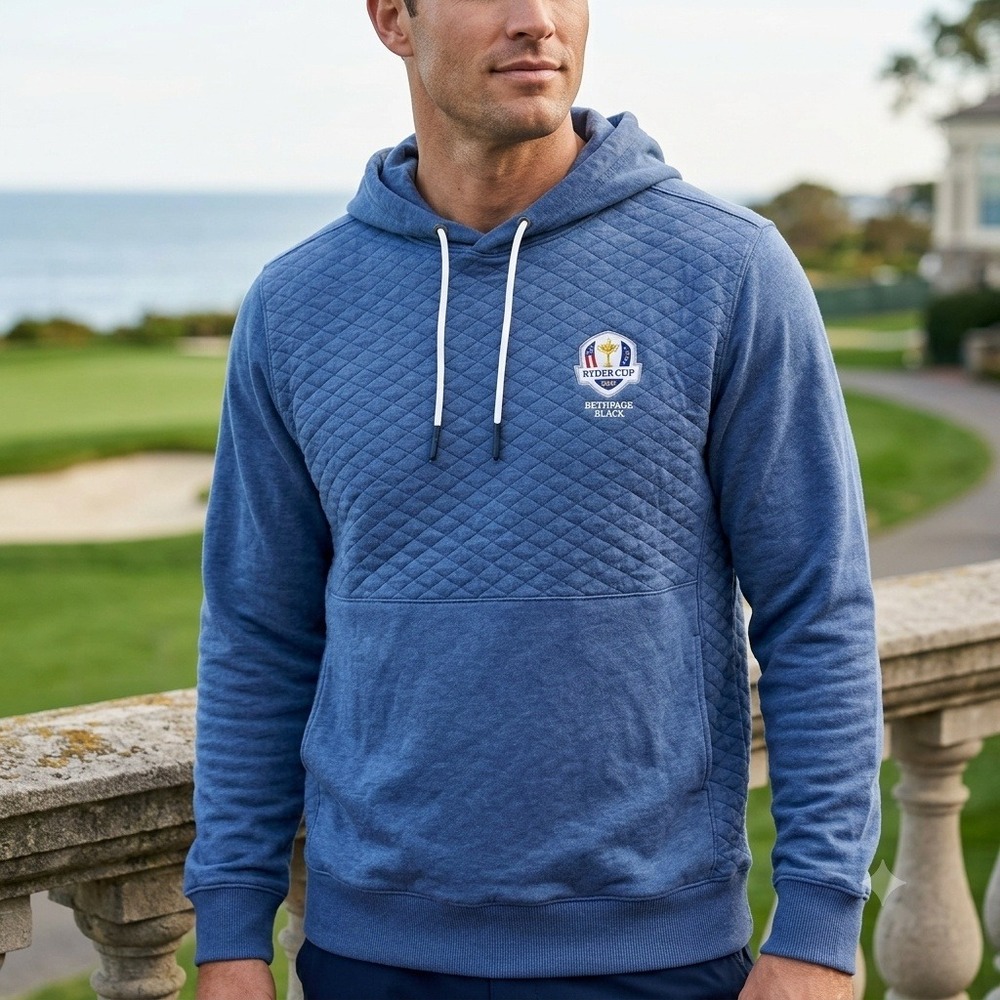 New B. Draddy Andy Hoodie Mens Large Blue Ryder Cup 2025 Bethpage Black Quilted